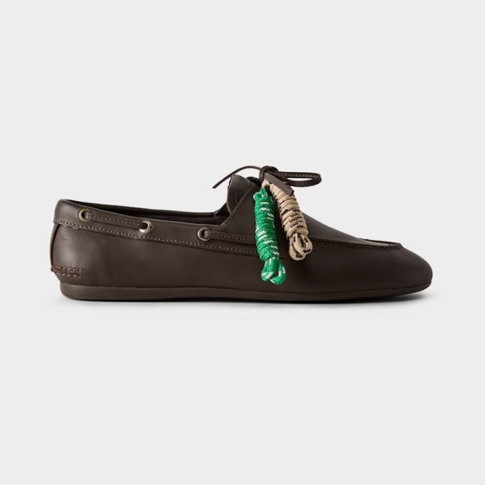 Sperry Brown Leather Boat Shoe with Green & Beige Tassels
